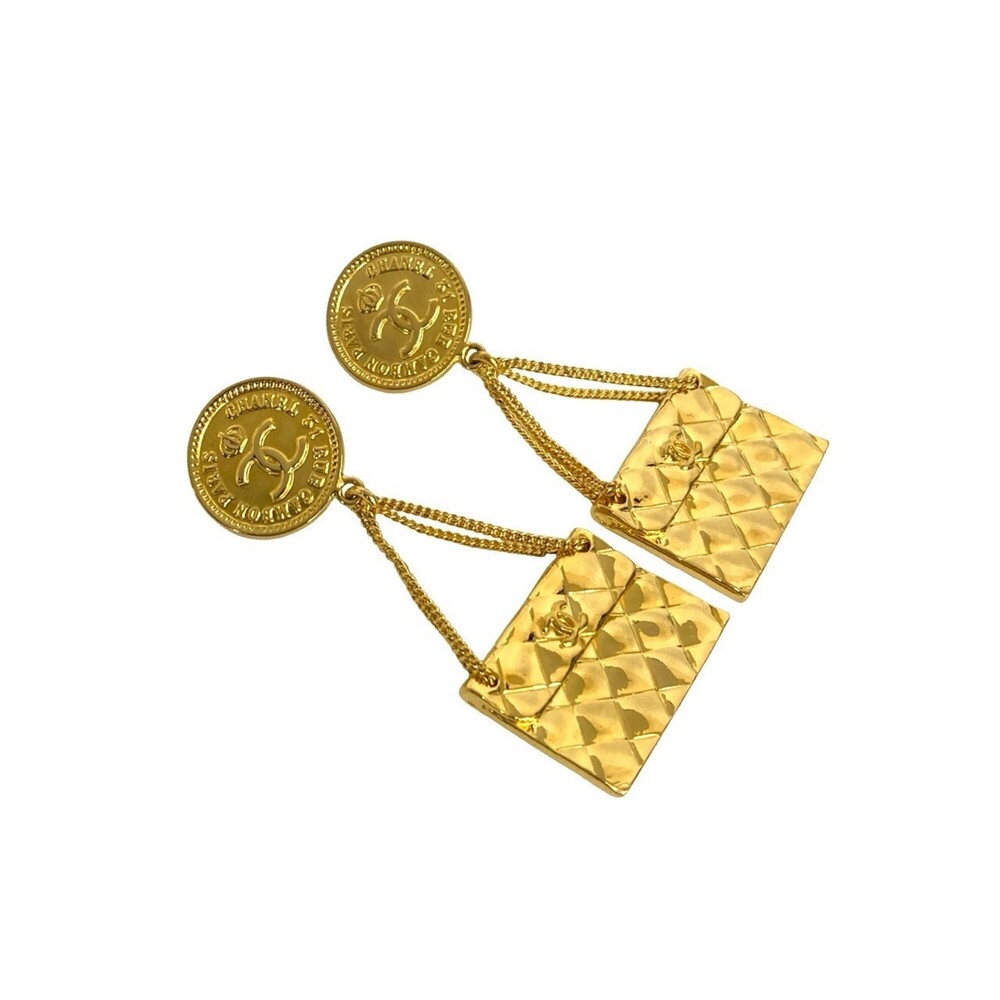 CHANEL Authentic Gold Logo Earrings - Picture 3 of 4